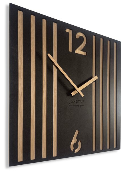 Dekorstudio Závesné nástenné hodiny LAMELE 50x50 cm – čierne s dubovým drevom