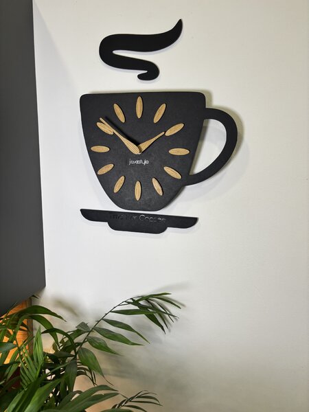 Dekorstudio Nástenné hodiny v tvare šálky Time for Coffee 45x30 cm – čierne