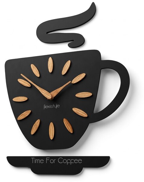 Dekorstudio Nástenné hodiny v tvare šálky Time for Coffee 45x30 cm – čierne
