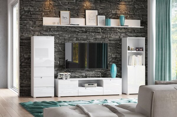 Szynaka Regál SELENE 11 145 cm biely lesk/mat