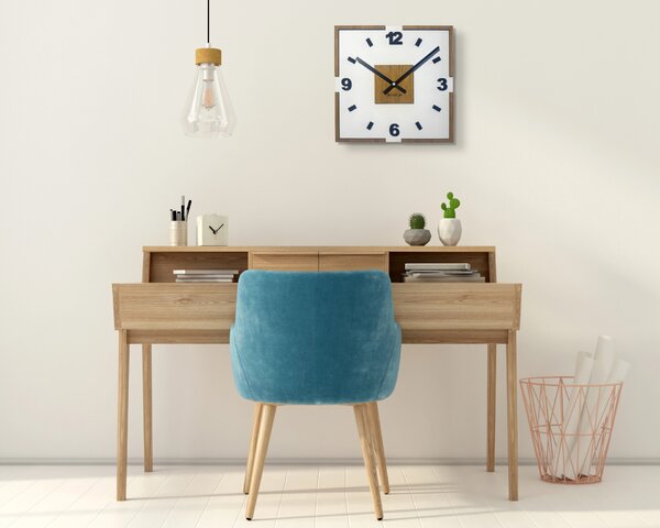 Dekorstudio Nástenné hodiny Scandi 30×30 cm – biele s dekorom duba