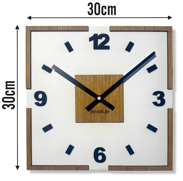 Dekorstudio Nástenné hodiny Scandi 30×30 cm – biele s dekorom duba