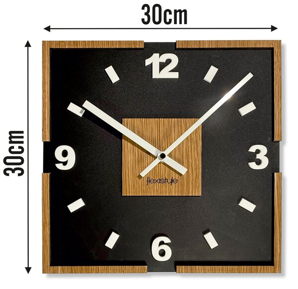 Dekorstudio Nástenné hodiny s dubovou dyhou Scandi 30x30 cm – čierne