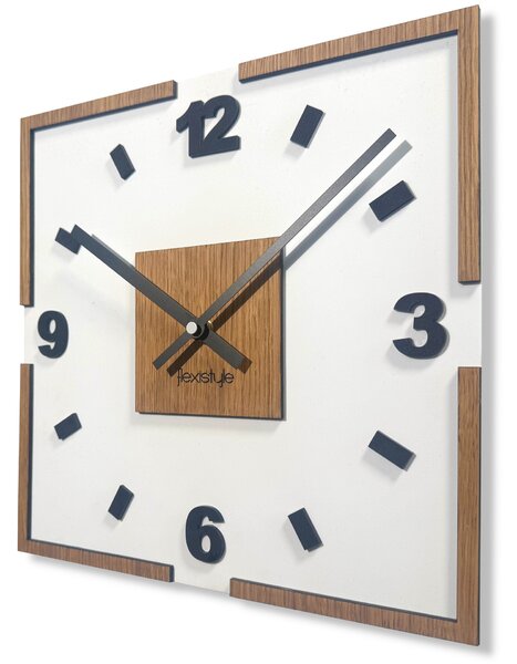 Dekorstudio Nástenné hodiny Scandi 30×30 cm – biele s dekorom duba