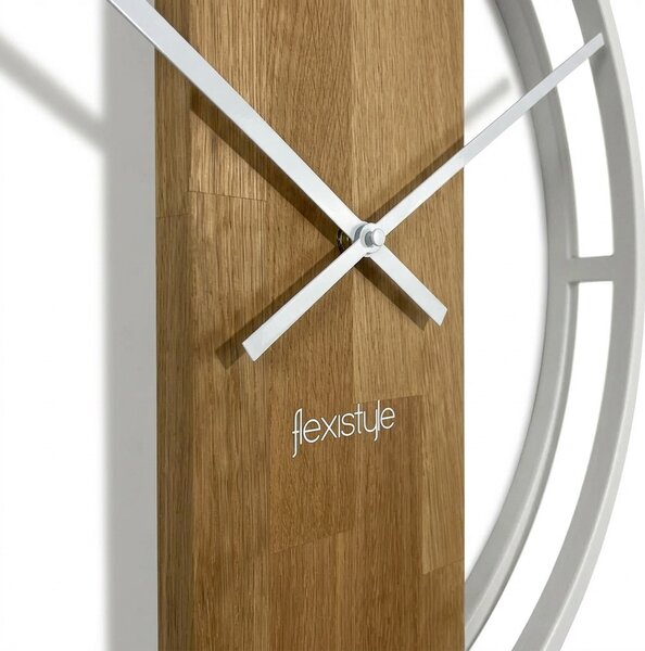 Dekorstudio Okrúhle nástenné hodiny LOFT OVAL s dubovým drevom 50 cm – biele