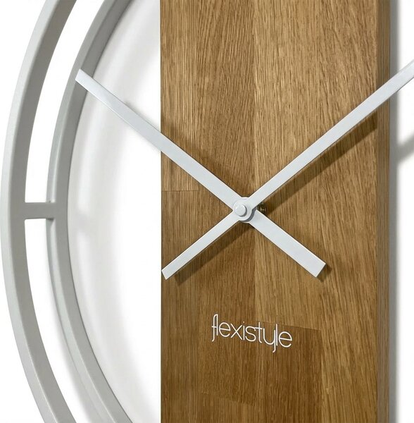 Dekorstudio Okrúhle nástenné hodiny LOFT OVAL s dubovým drevom 50 cm – biele