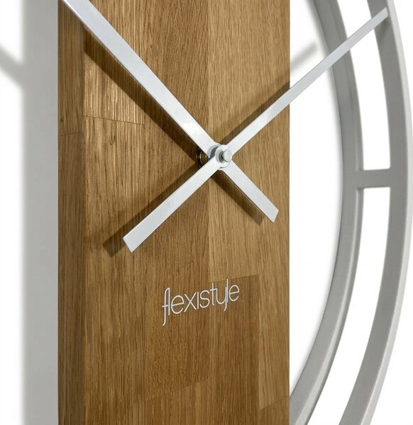 Dekorstudio Okrúhle nástenné hodiny LOFT OVAL s dubovým drevom 50 cm – biele