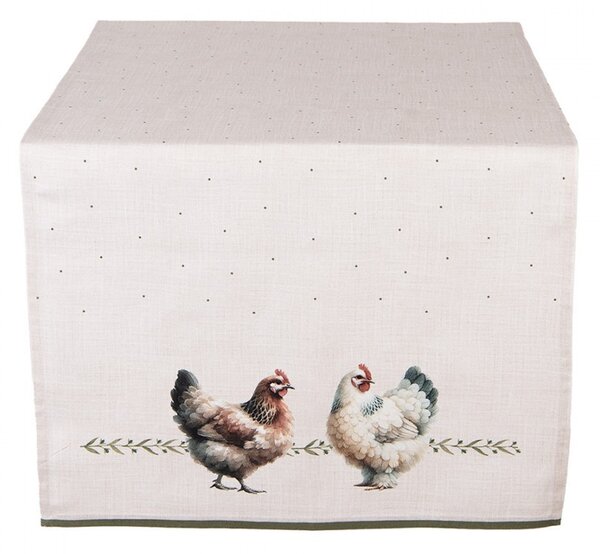 Béžový bavlnený behúň so sliepočkami Barnyard Chicken - 50*140 cm - Clayre & Eef