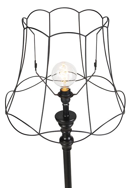 Stojaca lampa čierna s tienidlom z drôteného rámu 45 cm - Classico