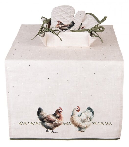 Béžový bavlnený behúň so sliepočkami Barnyard Chicken - 50*140 cm - Clayre & Eef