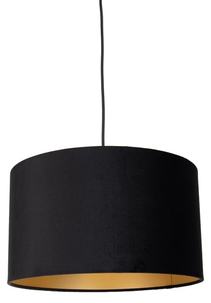 Závesná lampa čierna so zástrčkou a čiernym tienidlom so zlatým interiérom 35 cm - Cavalux