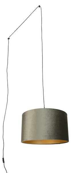 Závesná lampa čierna so zástrčkou a zeleným tienidlom so zlatým interiérom 35cm - Cavalux