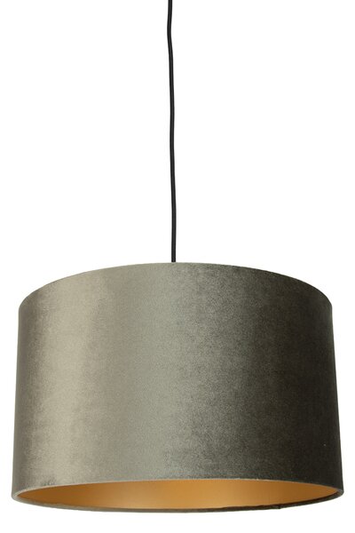 Závesná lampa čierna so zástrčkou a zeleným tienidlom so zlatým interiérom 35cm - Cavalux