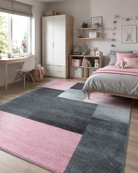 Ayyildiz, Kusový koberec Lucca 1810 pink, 120x170, ružová, šedá, kancelária