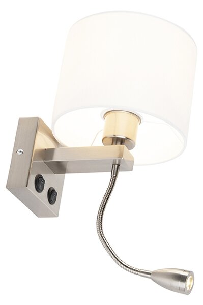Moderná nástenná lampa oceľ s bielym tienidlom - Brescia