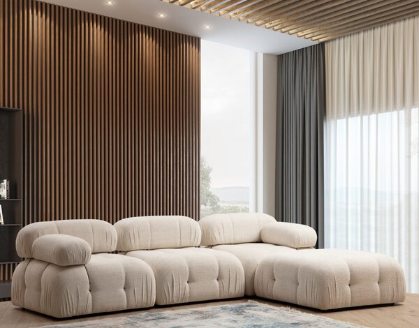Hanah Home Rohová modulárna sedacia súprava Bubble 288 cm s taburetom bouclé krémová