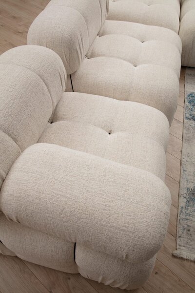 Hanah Home Rohová modulárna sedacia súprava Bubble 288 cm s taburetom bouclé krémová