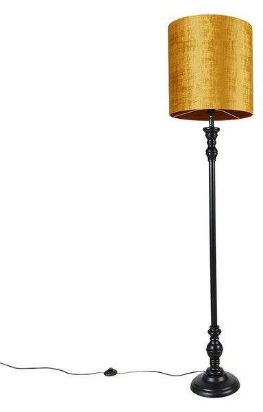 Stojacia lampa čierna so zlatým odtieňom látky 40 cm - Classico