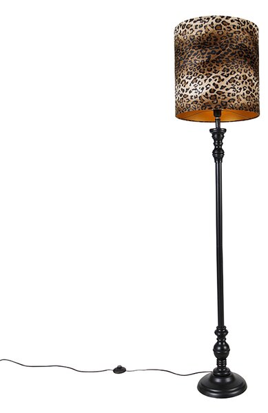 Stojacia lampa čierna s tienidlom leopard 40 cm - Classico