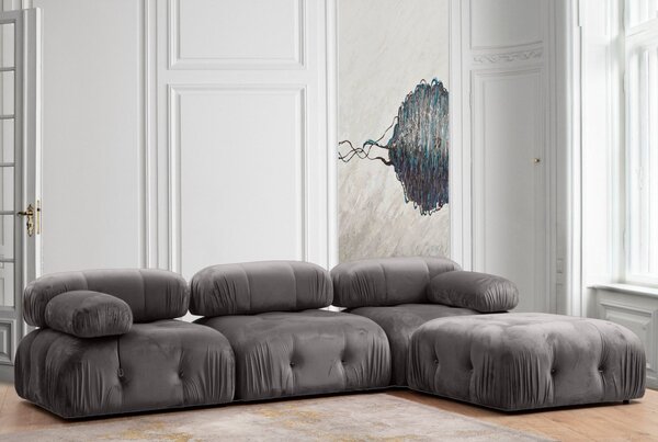Hanah Home Rohová modulárna sedacia súprava Bubble 288 cm s taburetom zamat sivá
