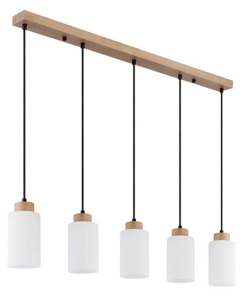 Závesné svietidlo 5x E27 drevo, opálová IP20 GLOBO lighting ROWENA 15977-5H