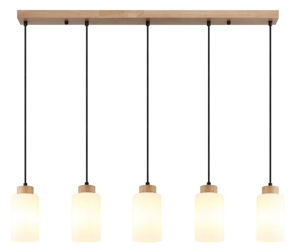 Závesné svietidlo 5x E27 drevo, opálová IP20 GLOBO lighting ROWENA 15977-5H