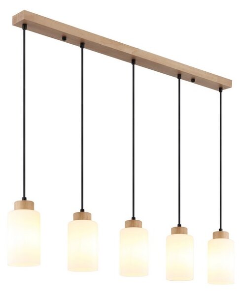 Závesné svietidlo 5x E27 drevo, opálová IP20 GLOBO lighting ROWENA 15977-5H