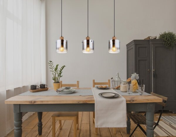 Závesné svietidlo 3x E27 drevo, dymová IP20 GLOBO lighting UNDERWOOD 15915-3H