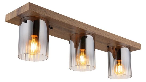 Stropné svietidlo 3x E27 drevo, dymová IP20 GLOBO lighting UNDERWOOD 15915-3