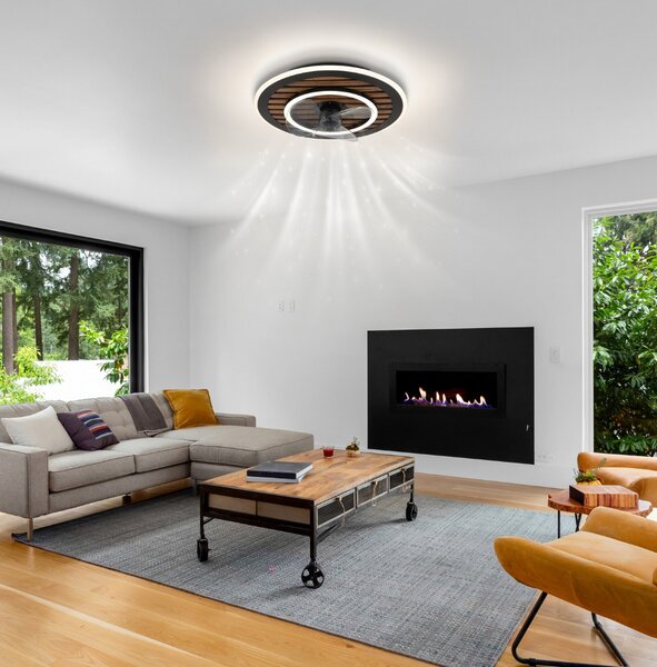Stropný ventilátor so svetlom LED 2700–6000K čierna, opálová IP20 GLOBO lighting TREVINO 03668 časovač