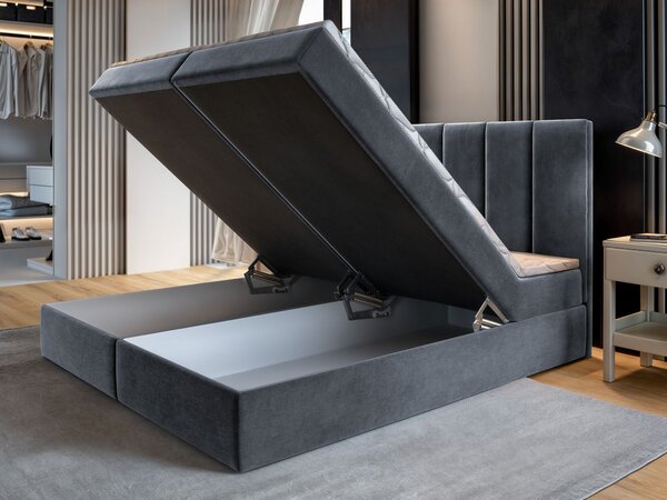 Manželská boxspring posteľ s úložným priestorom Barino 140x200 - tmavosivá