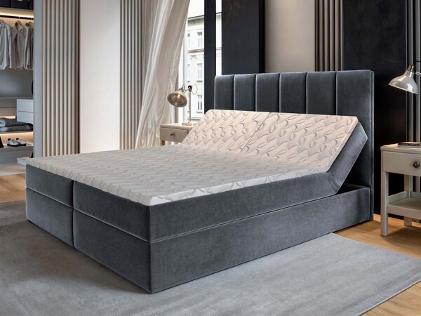 Manželská boxspring posteľ s úložným priestorom Barino 140x200 - tmavosivá