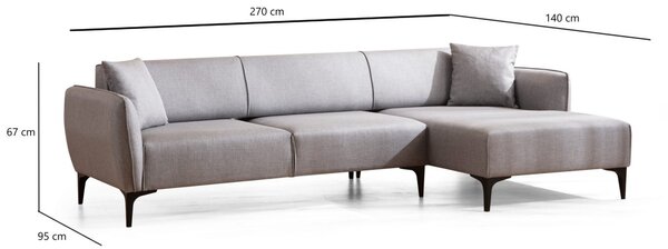 Hanah Home Rohová sedacia súprava Belissimo 270 cm svetlosivá pravá