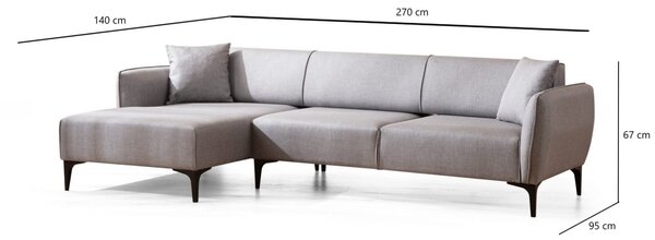Hanah Home Rohová sedacia súprava Belissimo 270 cm svetlosivá ľavá