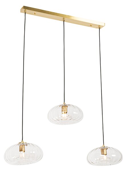 Závesná lampa zlatá so skleneným podlhovastým 3-svetlom - Ayesha