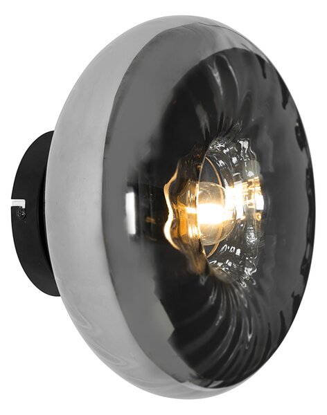 Art Deco nástenná lampa čierna s dymovým sklom - Ayesha