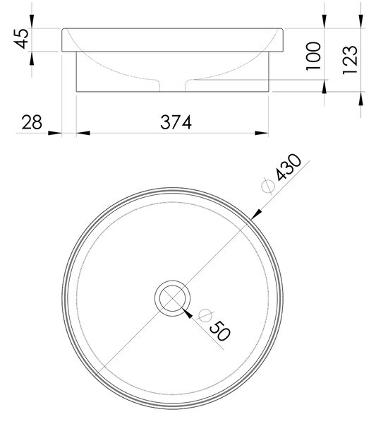 Sapho Sapho, Keramické umývadlo, priemer 43cm, polozápustné, biela, 3041