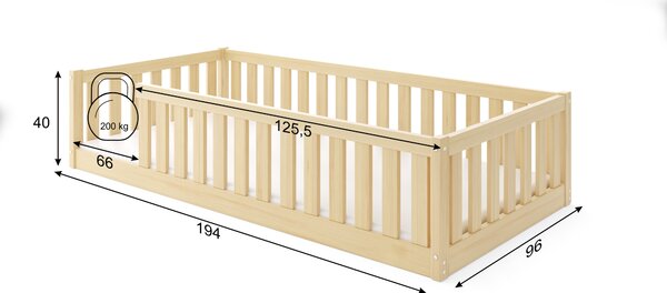 HRUŠKA Posteľ BELLA SIMA 190x90 Montessori z masívu – prírodná borovica