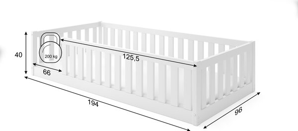 HRUŠKA Posteľ BELLA SIMA 190x90 Montessori z masívu – biela