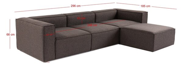 Hanah Home Rohová sedacia súprava Fora 296 cm tmavohnedá pravá
