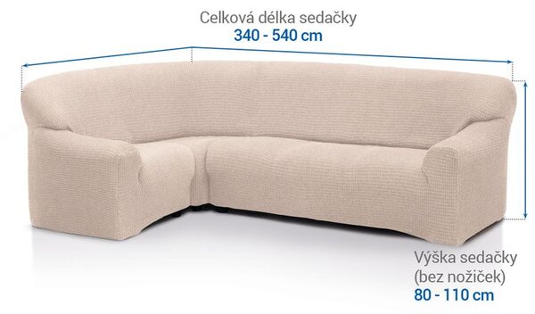 Super strečové poťahy RUBINIA smotanová rohová sedačka (š. 340 - 540 cm)
