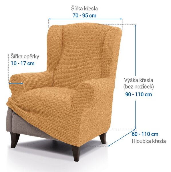 Super strečové poťahy RUBINIA zlatá kreslo ušiak (š. 70 - 95 cm)
