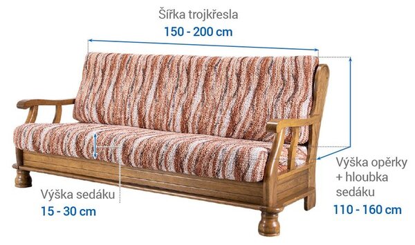 Bielastické poťahy OCEANO NOVÉ tehlové trojkreslo s drevenými rúčkami (š. 150 - 200 cm)
