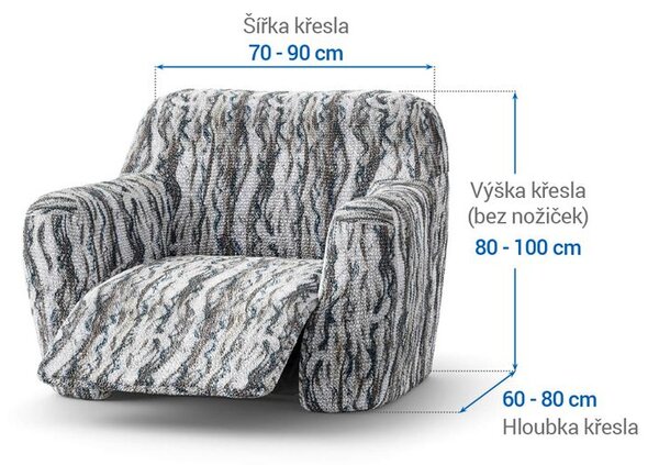 Bielastické poťahy OCEANO NOVÉ šedo-modré relaxačné kreslo (š. 70 - 90 cm)