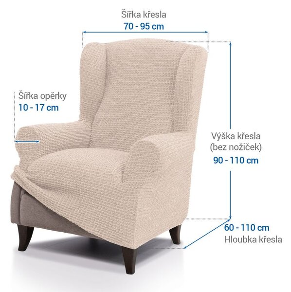 Super strečové poťahy RUBINIA smotanová kreslo ušiak (š. 70 - 95 cm)
