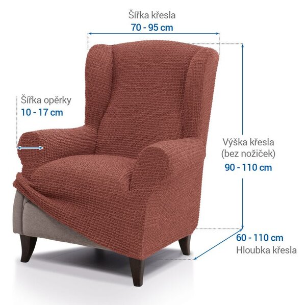 Super strečové poťahy RUBINIA tehlová kreslo ušiak (š. 70 - 95 cm)