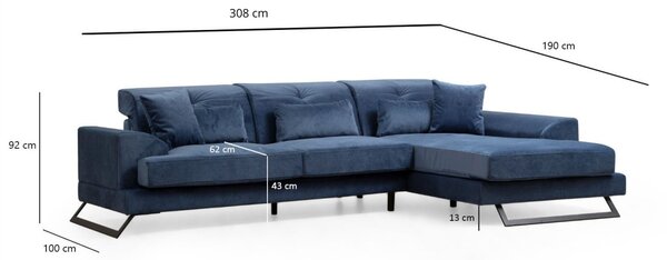 Hanah Home Rohová sedacia súprava Frido 308 cm modrá pravá