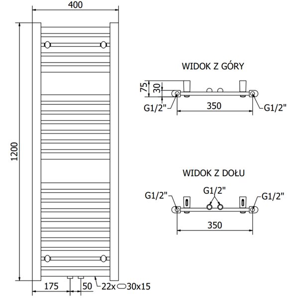 Mexen Hades, vykurovacie teleso 1200x400 mm, 367 W, chrómová, W104-1200-400-00-01