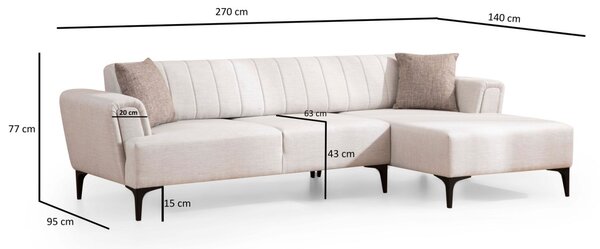 Hanah Home Rohová sedacia súprava Hamlet 270 cm ecru pravá