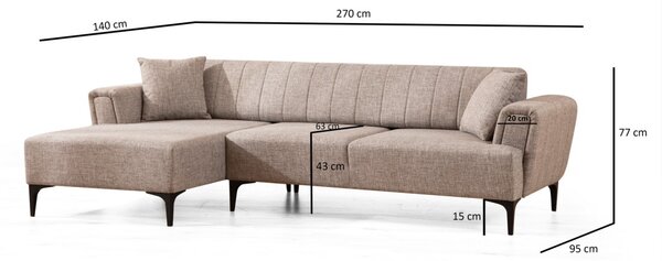 Hanah Home Rohová sedacia súprava Hamlet 270 cm svetlohnedá ľavá